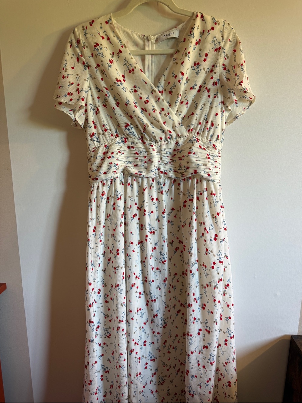 Axara Paris Floral Midi Dress Small Cottagecore Puff Sleeve Empire Waist